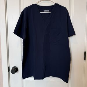 Mandala Navy Scrub Top Size XL 2 Pocket Top Stretch Workwear Nursing